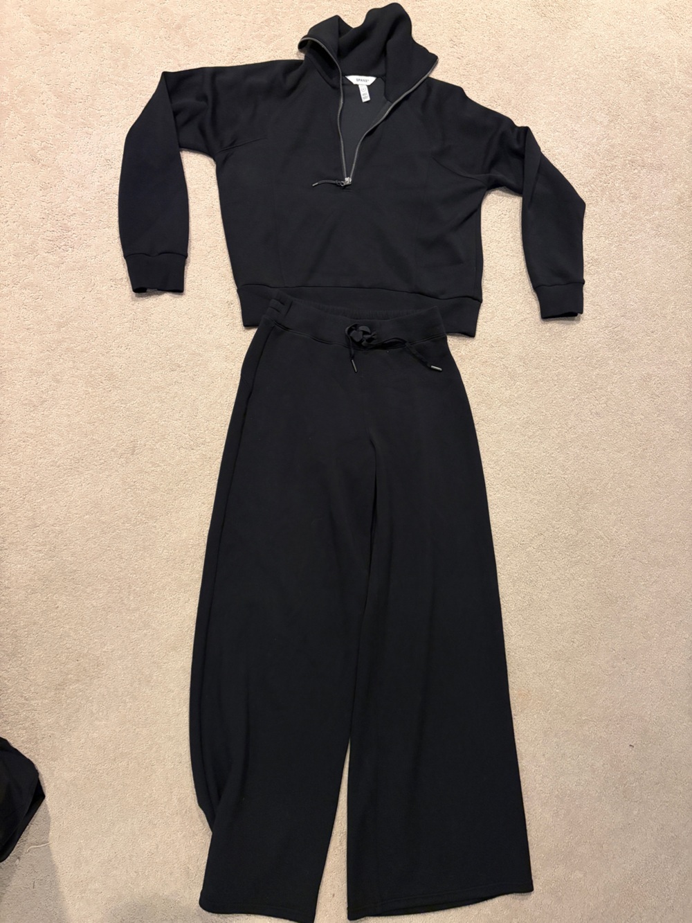 SPANX Black HighRise Wide Leg Joggers Drawstring-selling set together w/top smal